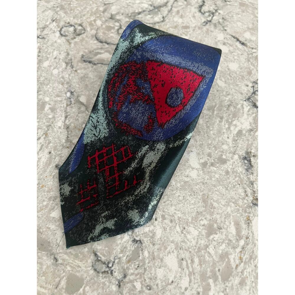 City Gold 100% Italian Silk Hand Made Men's Neck Tie Abstract Blue Green Red JL